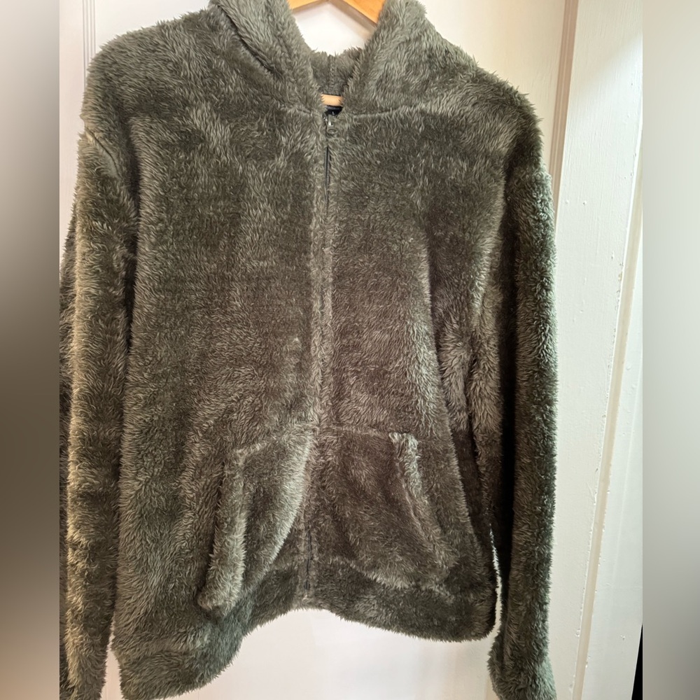 Warm Fuzzy Soft Olive Green Zip Up Hoodie